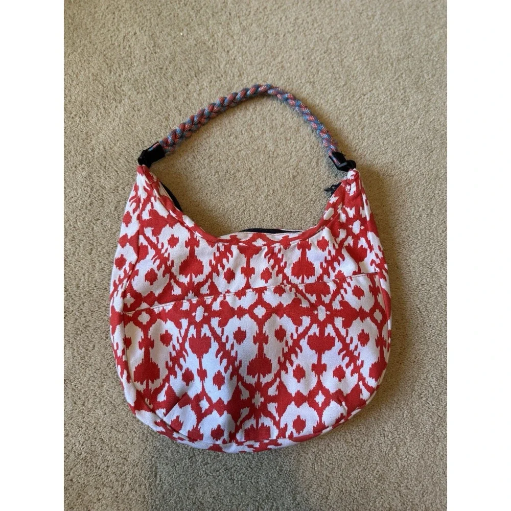 KAVU Hobo Shoulder Bag Purse Handbag Red & White Braided‎ Shoulder Strap